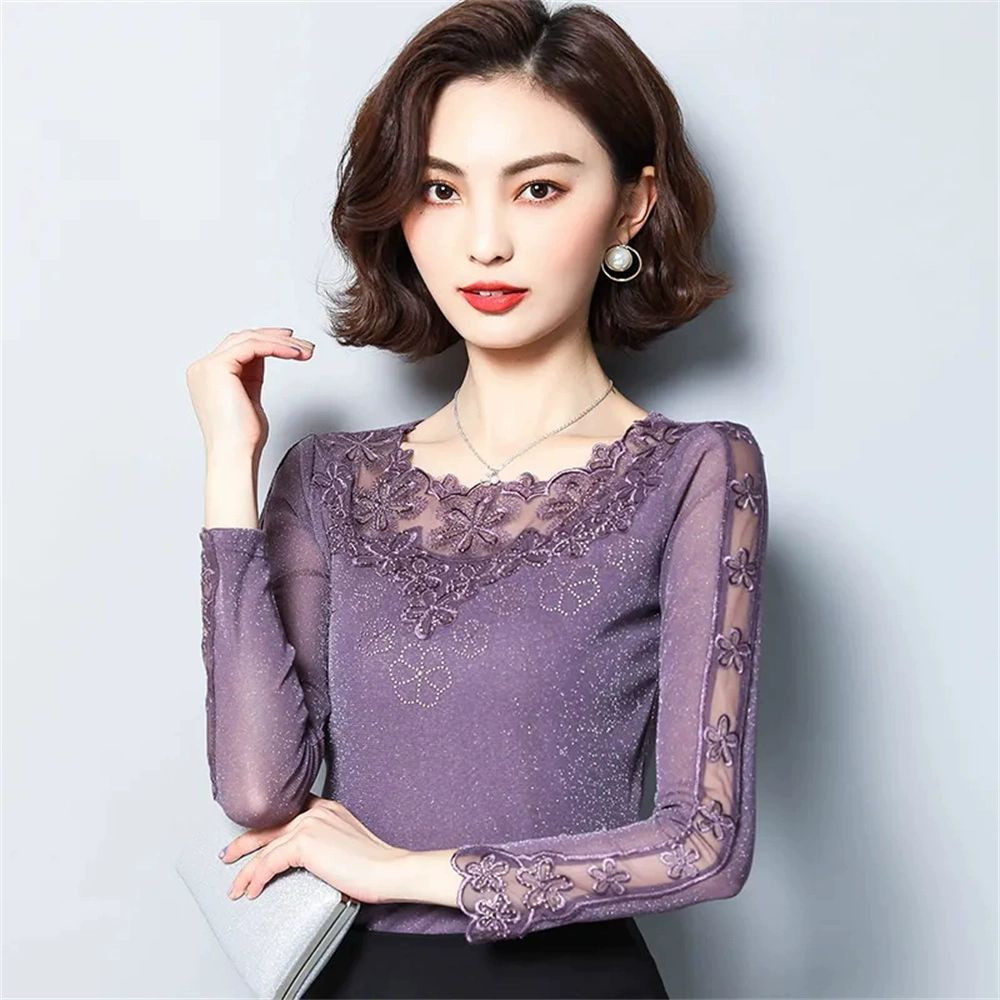 레이스넥 라틴댄스복 상의 라인사교 댄스복 의상 보급형 퍼플S - 상세 이미지 4