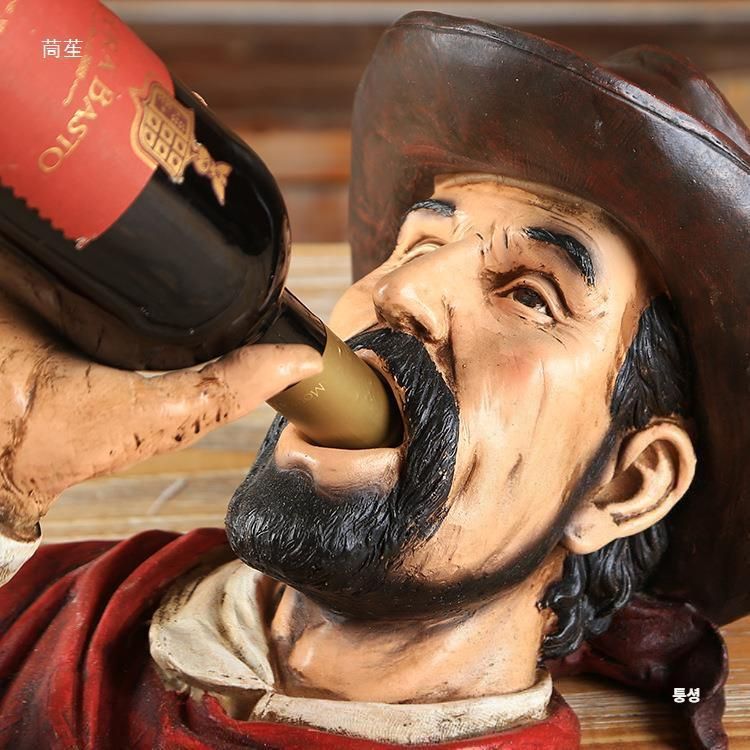 카우보이 와인거치대 수공예 와인병 진열 소품 장식 사슴뿔 벽걸이형 39X11X22cm - 상세 이미지 3