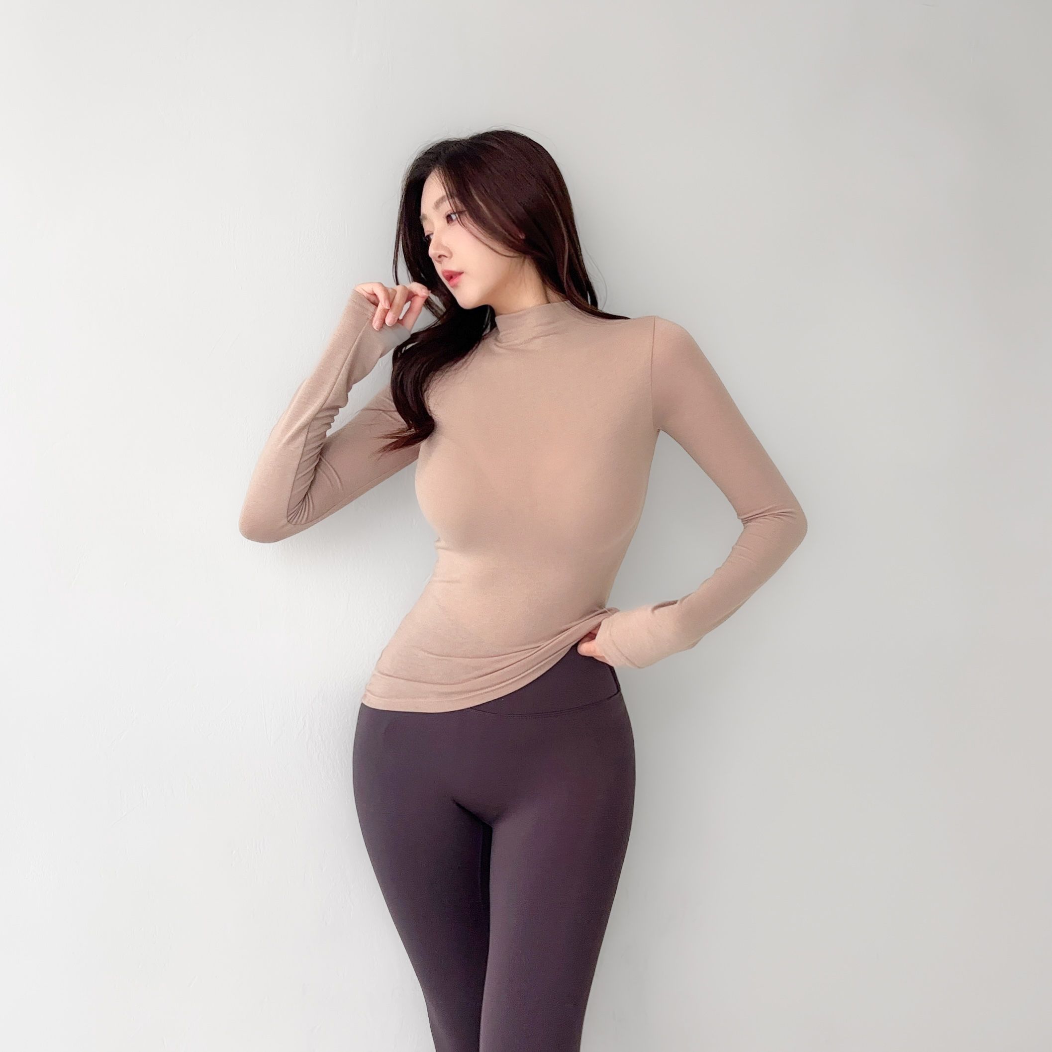 여성 반폴라 목폴라 레이어드 이너티 목티 기본 긴팔 반목 스판 상의 - 상세 이미지 5