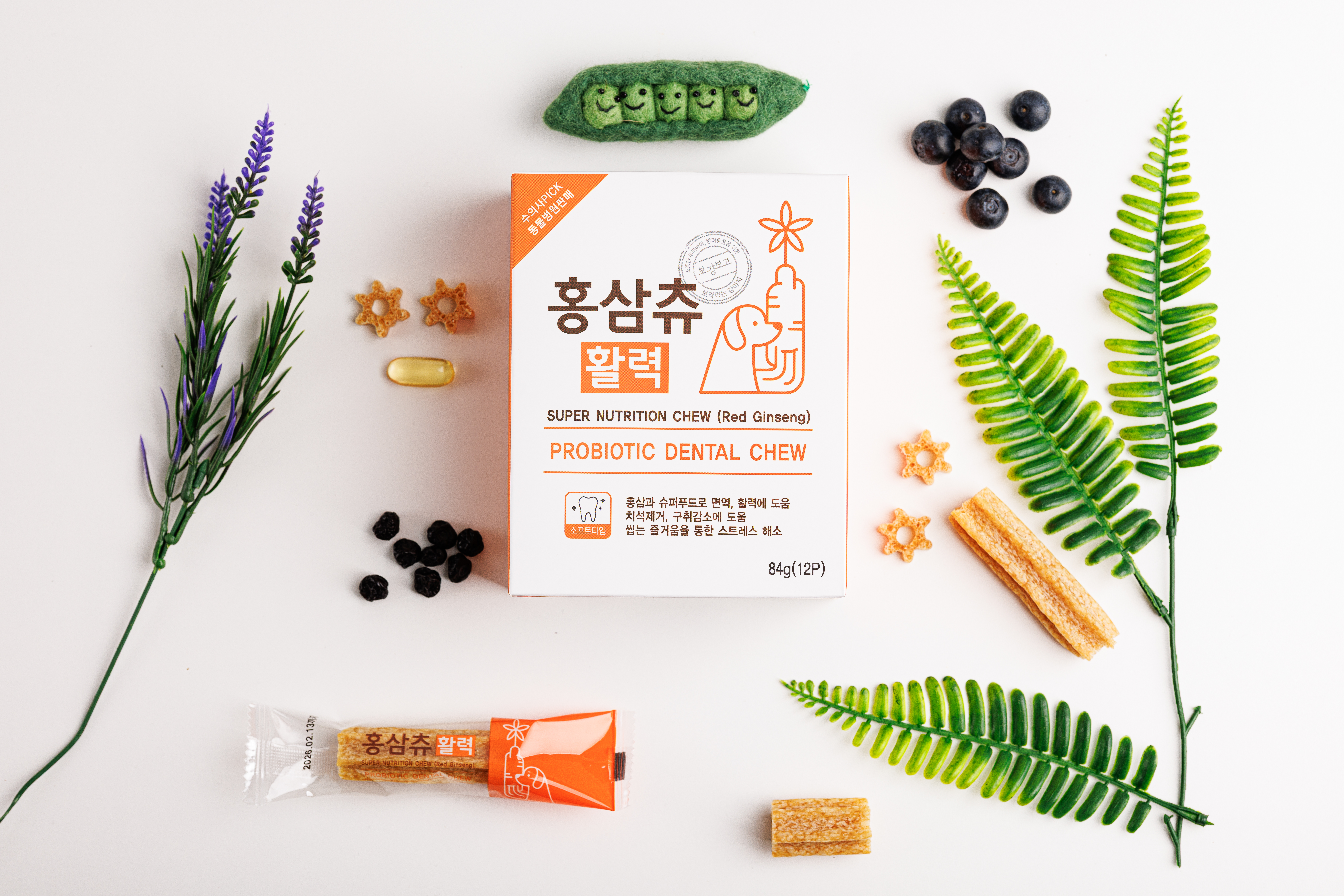 보약먹는 강아지 가수분해껌 치석제거 강아지 양치간식 부드러운 덴탈껌 홍삼츄 1 - 메인 이미지