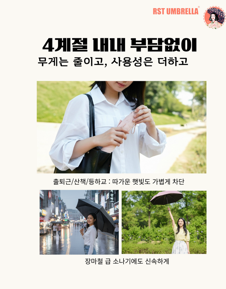 UPF 50+ RST 초경량 깃털 UV 자외선 차단 암막 우산양산겸용 양산겸우산 양우산 이미지 6