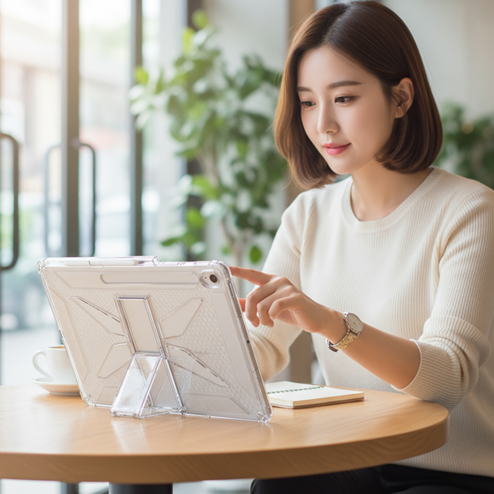 갤럭시탭 S10 라이트 케이스 범퍼 클리어 거치대 S펜 수납 퓨어엑스 투명, 탭 S10 라이트 - 상세 이미지 3