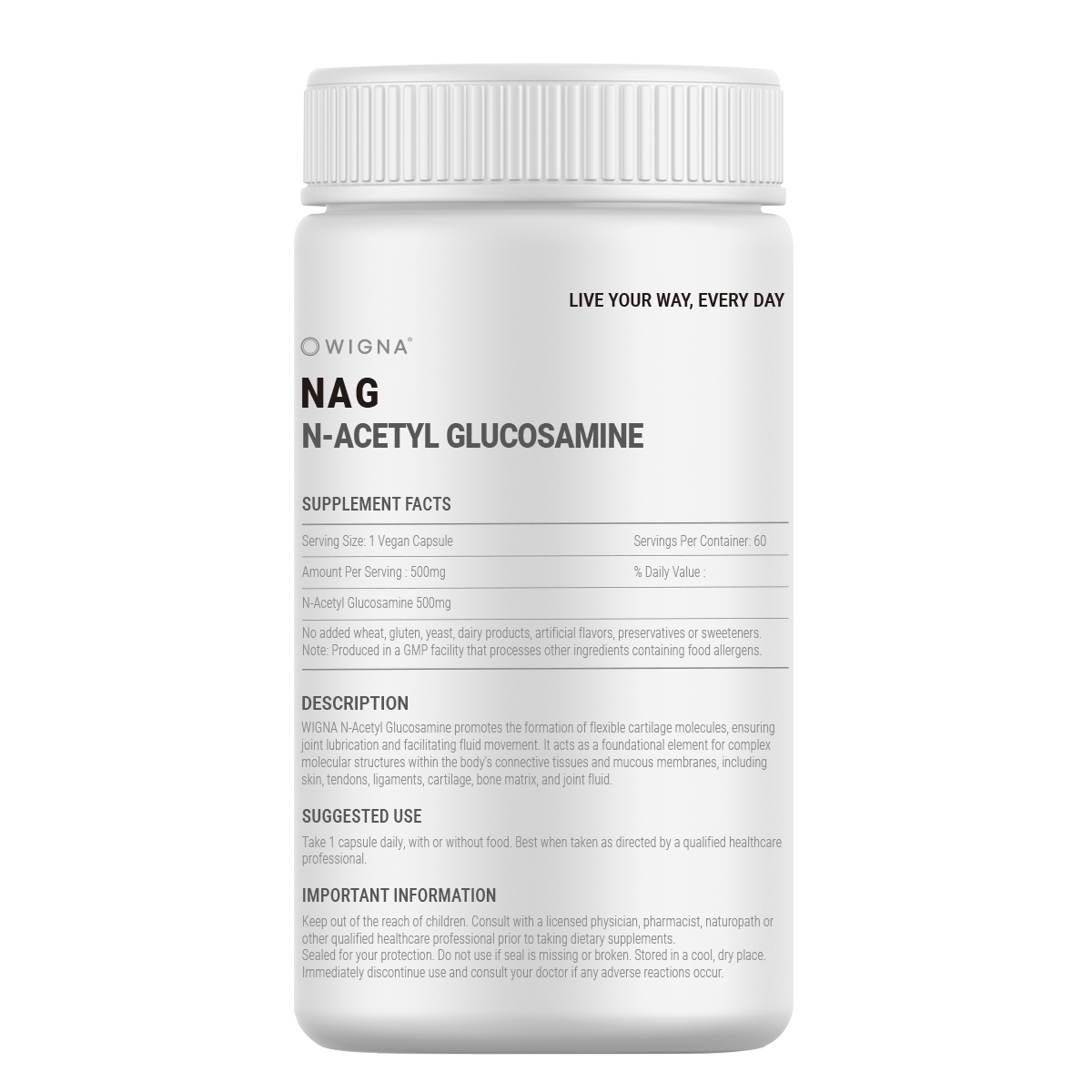 위그나 호주산 N-아세틸 글루코사민 NAG 500 관절 연골 피부보습 500mg x 60캡슐 - 상세 이미지 3