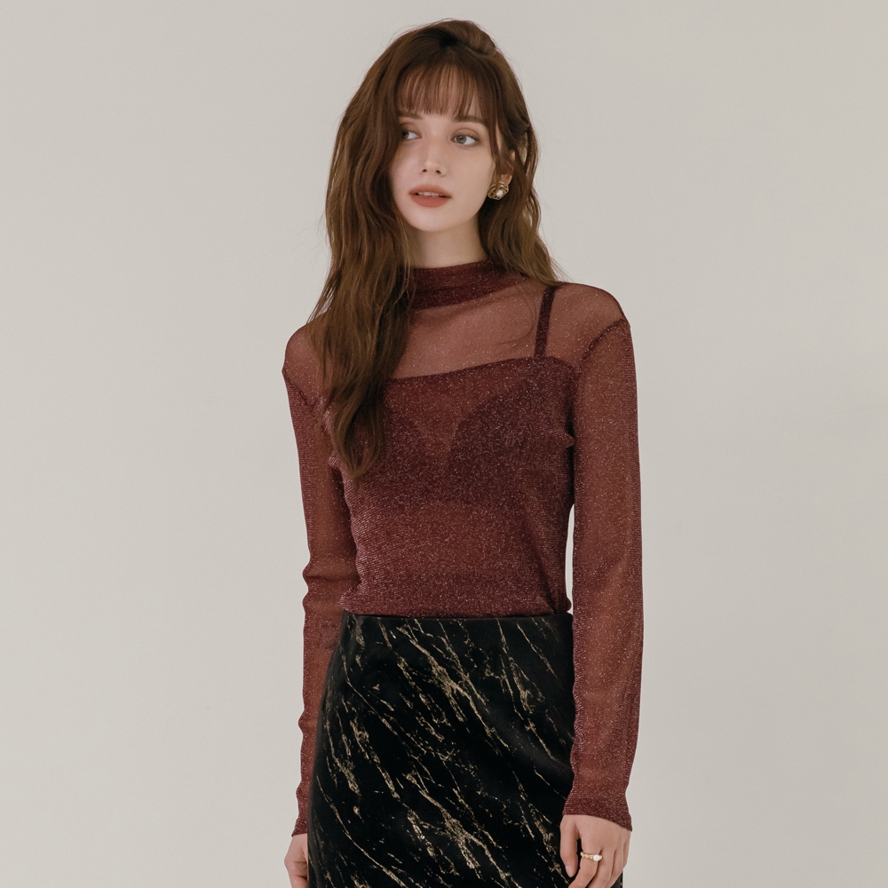 겨울 포인트 이너 펄 시어 시스루 티셔츠 3color - 상품 이미지