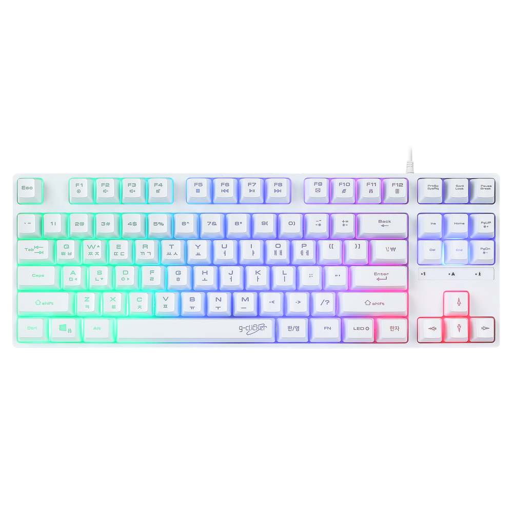 지클릭커 슈퍼히어로 G3 Plus 87키 레인보우 LED 게이밍 키보드 화이트 - 상품 이미지