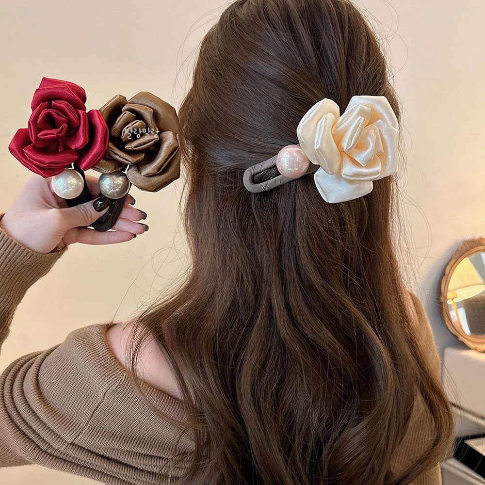 장미 왕진주 악어집게핀 우아한 올림머리핀 진주헤어핀 - 상품 이미지