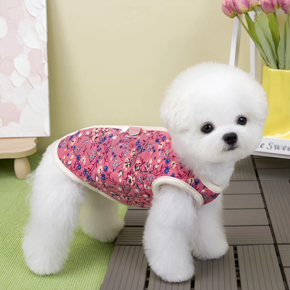 강아지 김장조끼 고양이 강아지 할머니 할매 조끼 누빔 꽃무늬