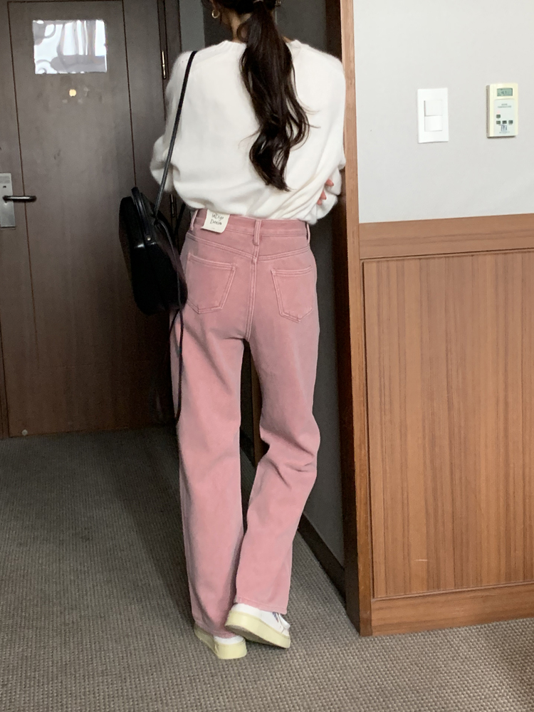 따뜻한 양기모 세미 여성 와이드팬츠 면바지 여자 기모바지 겨울팬츠 일자 통바지 핑크 베이지 - 상세 이미지 4
