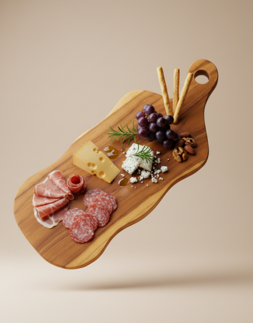 누누리빙 통원목 플레이팅 핸들 도마 치즈플레이트 캠핑용 가정용 홈카페 - 상품 이미지