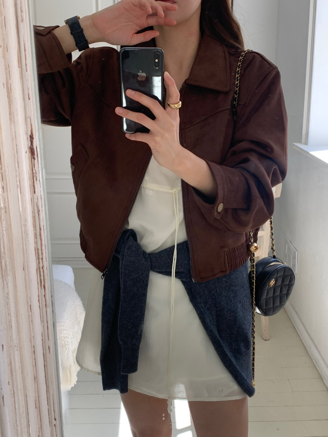 레이사 여성 스웨이드 자켓 크롭 루즈핏 - 상품 이미지