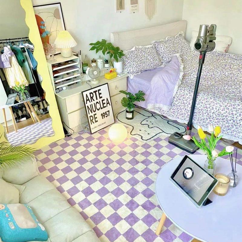 체크보드 체스판 거실 침실 매트 소파 방 바닥 침대 옆 QPG107 벨벳 3중 보호 120x160cm - 상세 이미지 2