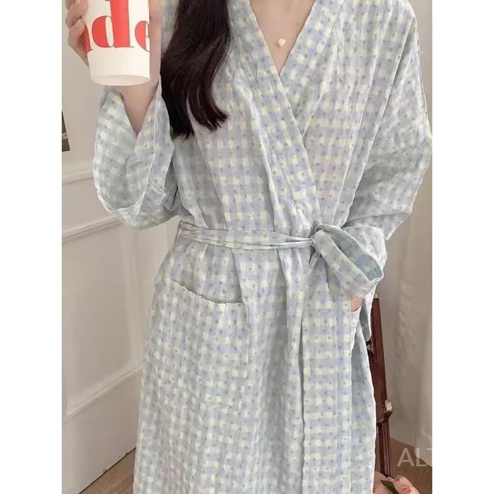 유카타 잠옷 기모노 가운 순면 파자마 꽃무늬 여성 루즈핏 - 상세 이미지 2