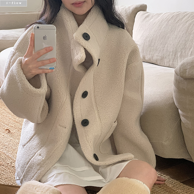 시오트 하이넥 몽글 오버핏 무스탕 3col 가을 겨울 박시 하프 뽀글이 도톰 제이플로우 이미지 7