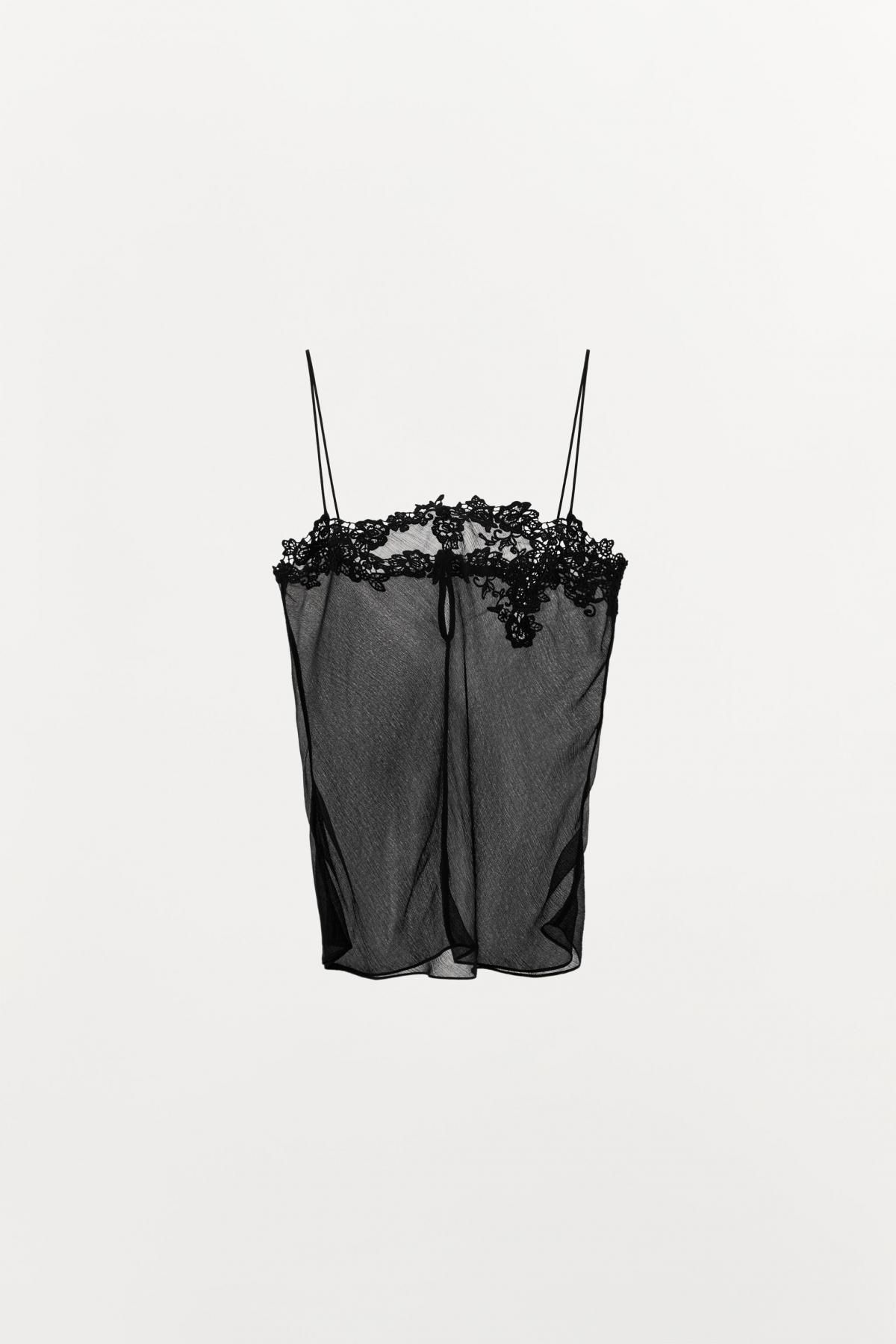 자라 시스루 블랙 자수 스트랩 조젯 탑 4786/632 BLACK - 상품 이미지