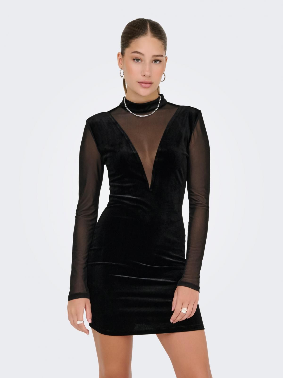 온리 시스루 벨벳 테크니컬 미니 원피스 15360667_2161 BLACK / BLACK - 상품 이미지