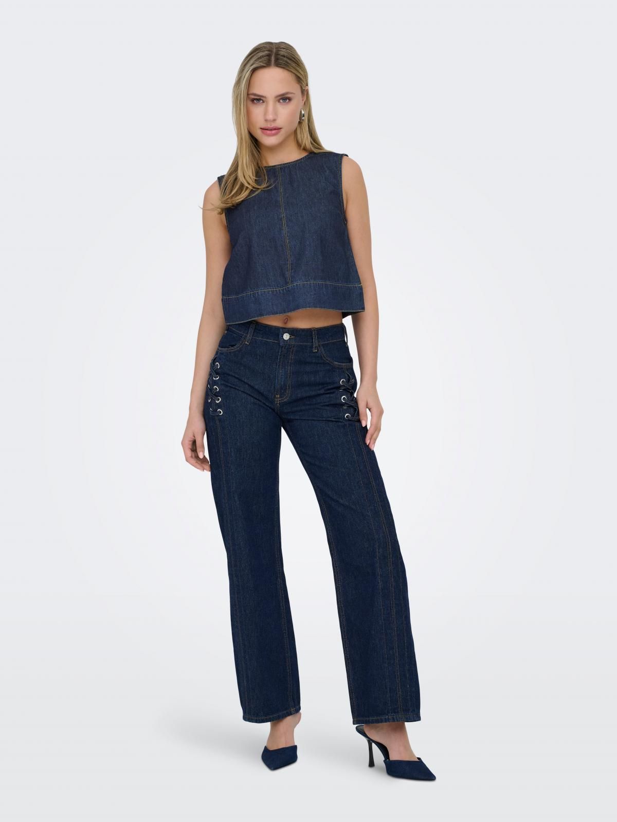 제이디와이 데님 크롭 민소매 탑 15351410_2114 BLUE / DARK BLUE DENIM - 상세 이미지 5
