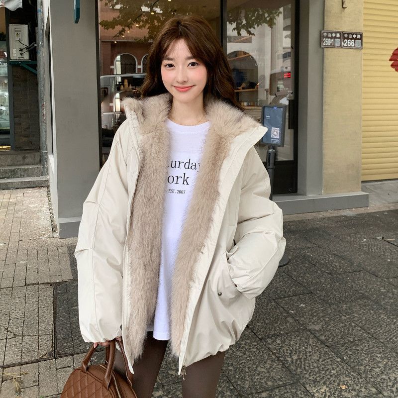 여성 루즈핏 데일리 숏패딩 솜충전 스탠드넥 넥퍼 겨울 아우터 점퍼 오버핏 캐주얼 패딩자켓 따뜻한 상의 - 상세 이미지 3