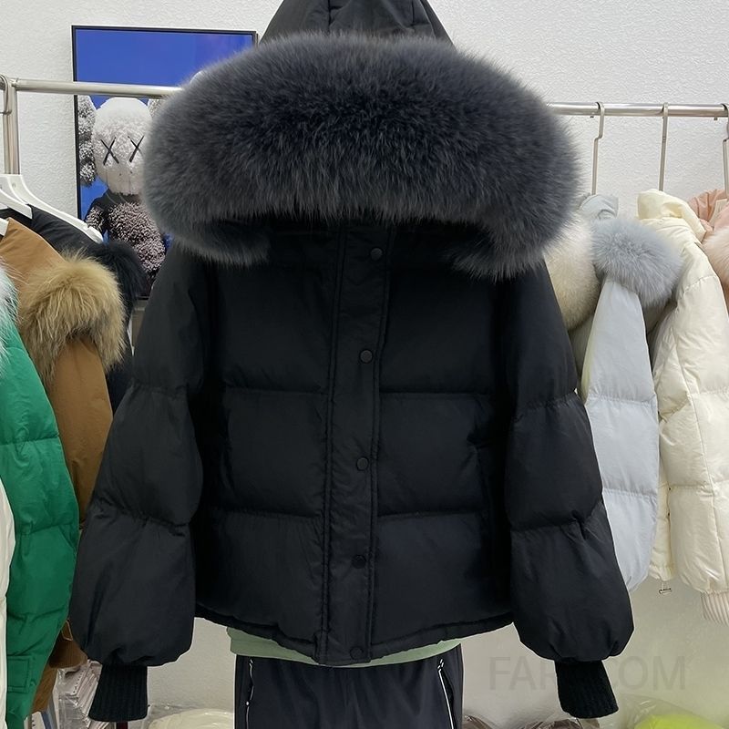여성 루즈핏 후드 퍼 숏 패딩 점퍼 오버핏 겨울 아우터 데일리 캐주얼 따뜻한 두툼한 푸퍼 와이드소매 코디 재킷 - 상세 이미지 3