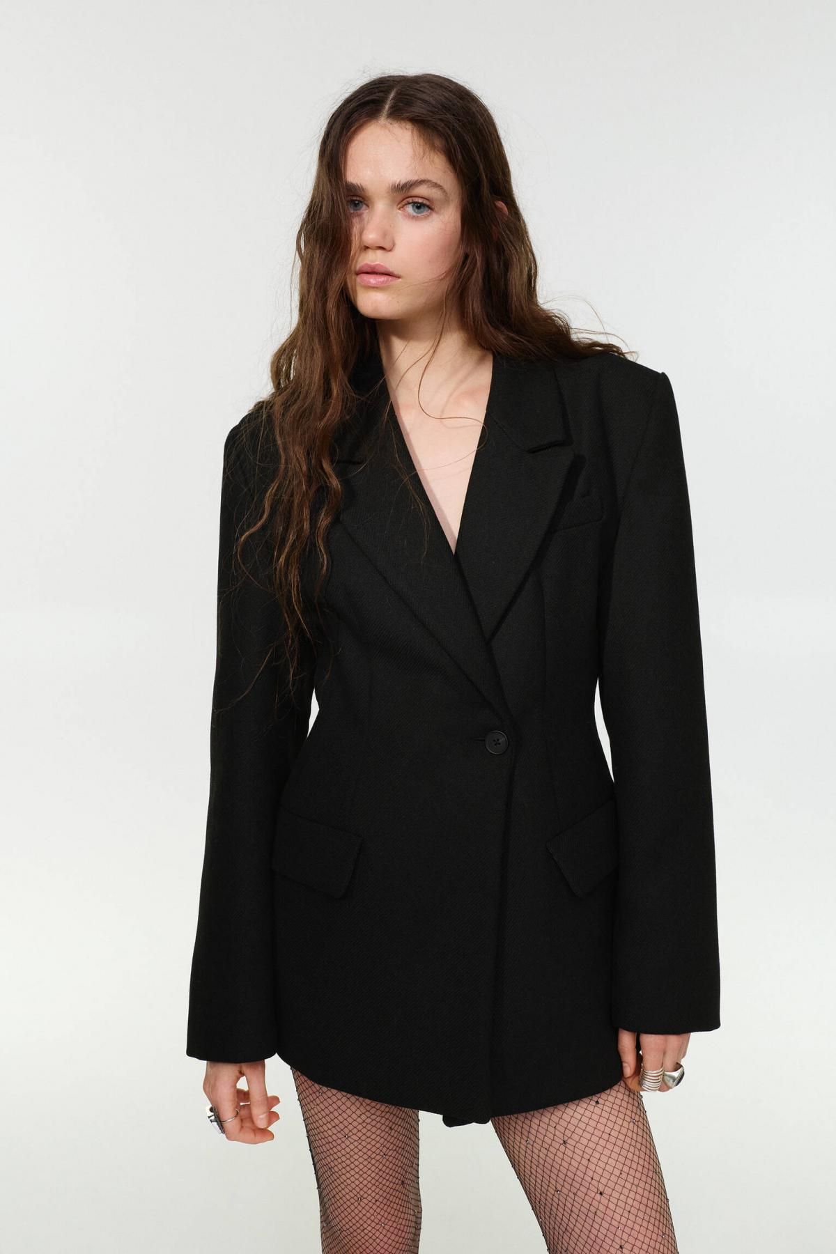 풀앤베어 펠트 텍스처 블레이저 스타일 코트 3755/360 BLACK - 상세 이미지 3