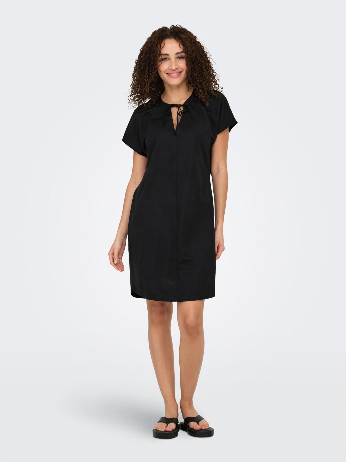 온리 와플 미디 브이넥 원피스 15351683_2161 BLACK / BLACK - 상세 이미지 5
