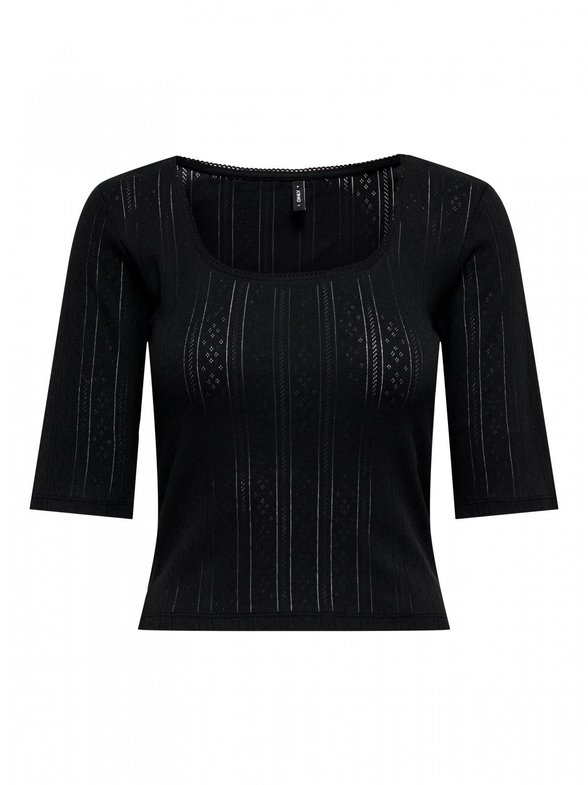 온리 베이직 스퀘어넥 크롭 반팔 티셔츠 15367593_2161 BLACK / BLACK - 상세 이미지 3