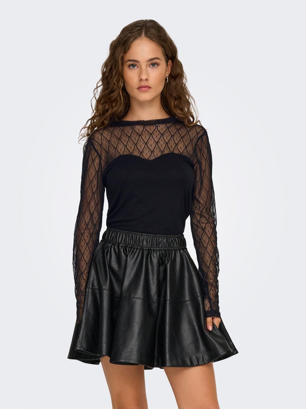 온리 레이스 시스루 라운드넥 긴팔 탑 15352873_2161 BLACK / BLACK - 상세 이미지 2