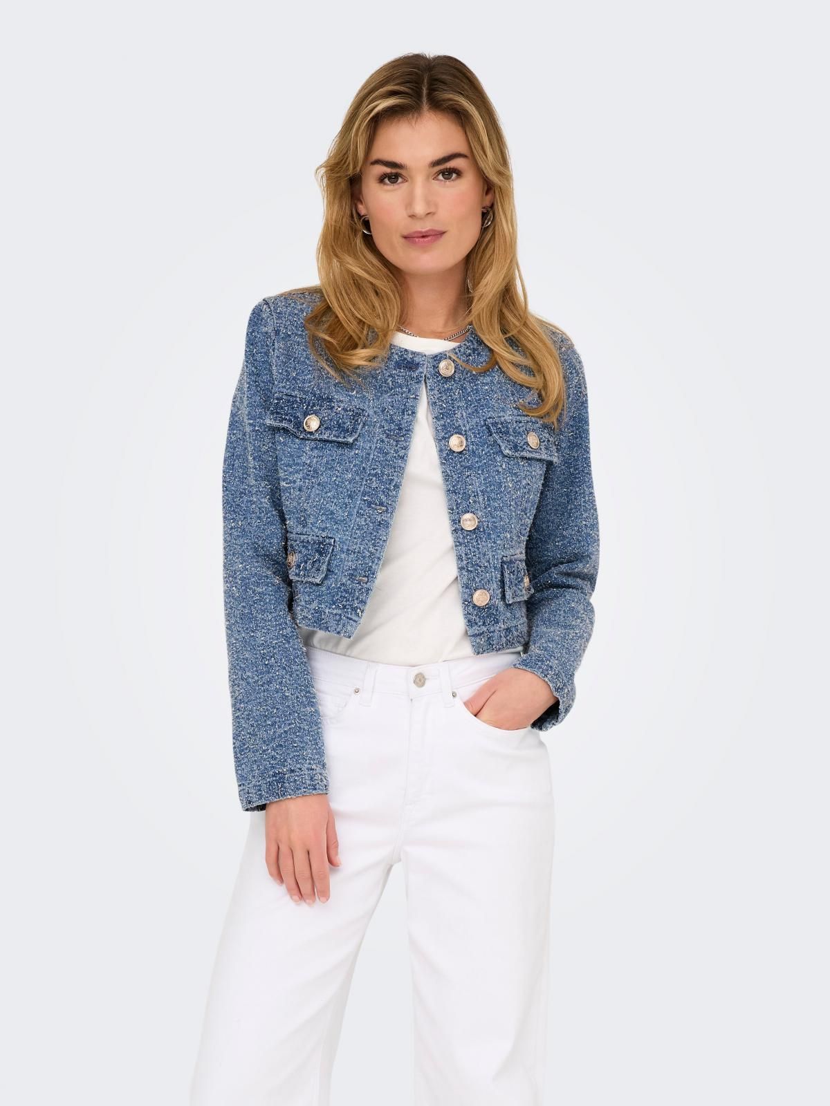 온리 트렌디 크롭 데님 재킷 15338586_2115 BLUE / MEDIUM BLUE DENIM - 상품 이미지