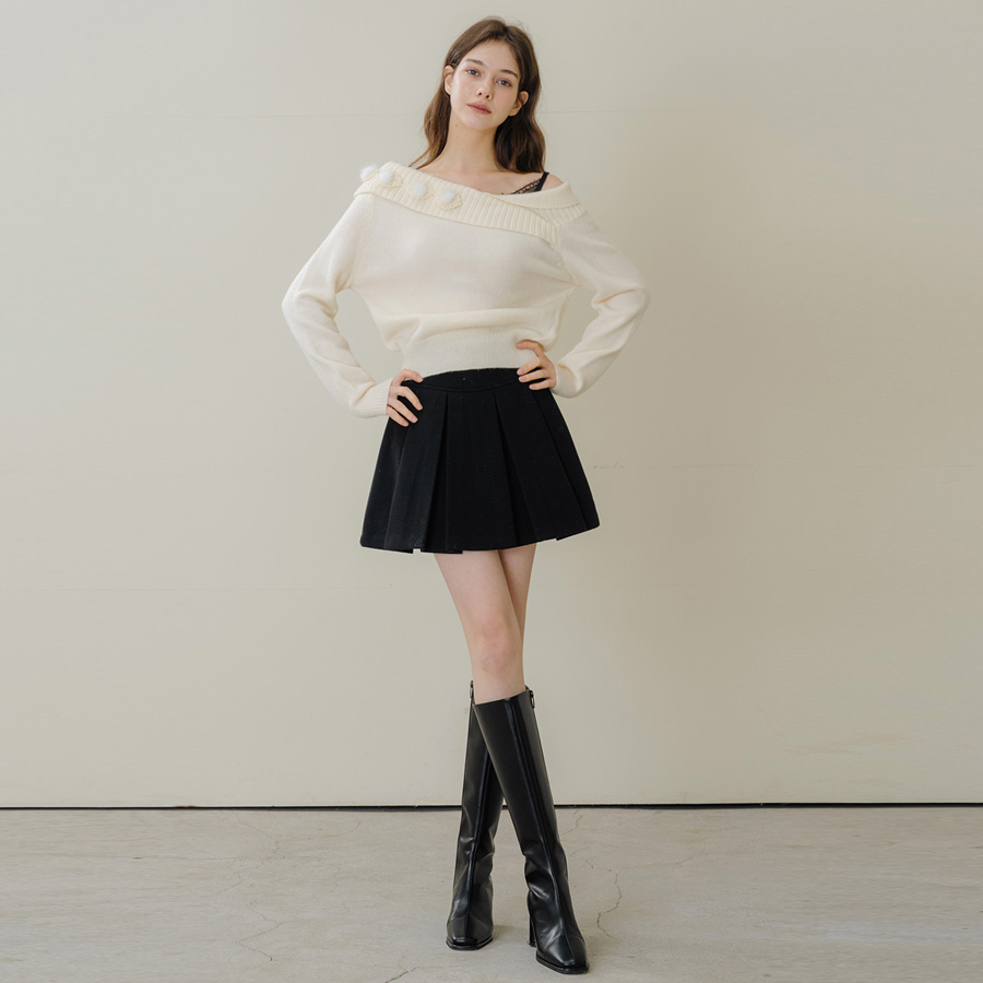 소프트 웜 플리츠 A라인 미니 스커트 (BLACK, 2 SIZE) - 상세 이미지 3