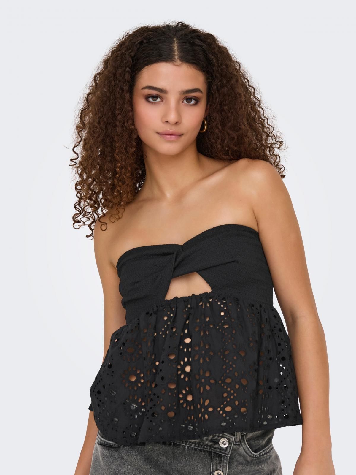 온리 펀칭 자수 튜브탑 오프숄더 블랙 15344871_2161 BLACK / BLACK - 메인 이미지