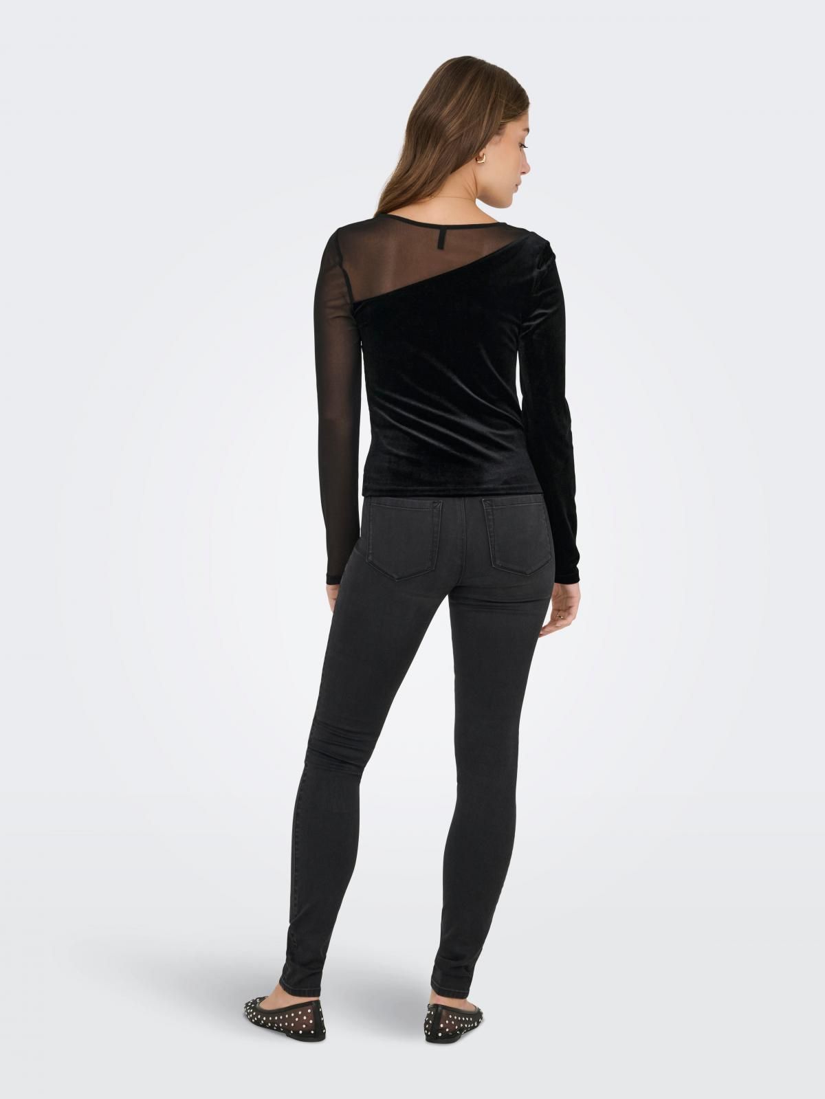 온리 레이스 시스루 벨벳 긴팔 티셔츠 15360668_2161_1233037 BLACK / BLACK - 상세 이미지 2