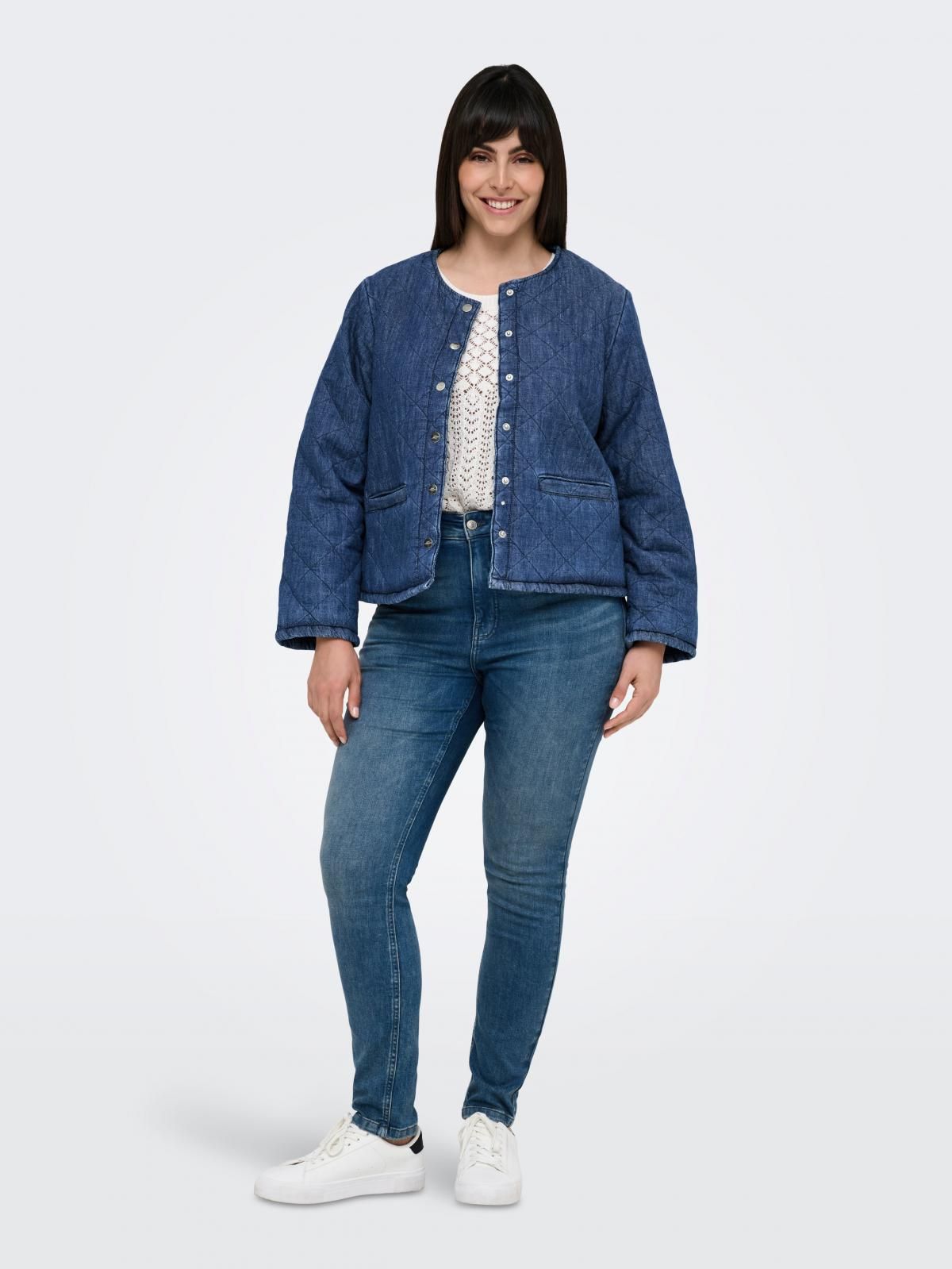 온리 테크니컬 데님 퀼팅 라운드넥 재킷 15355468_2115 BLUE / MEDIUM BLUE DENIM - 상세 이미지 5