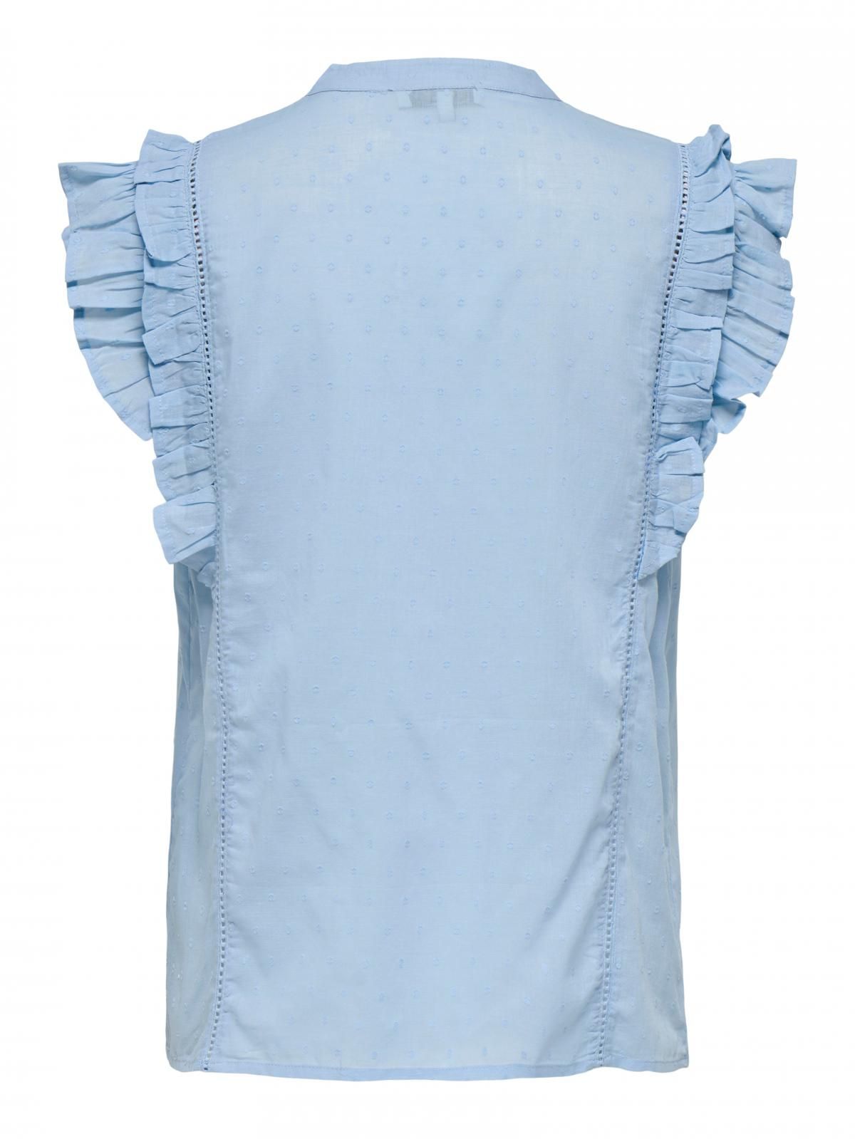 온리 러플 브이넥 민소매 블라우스 15365888_3013 BLUE / SOFT CHAMBRAY - 상세 이미지 4