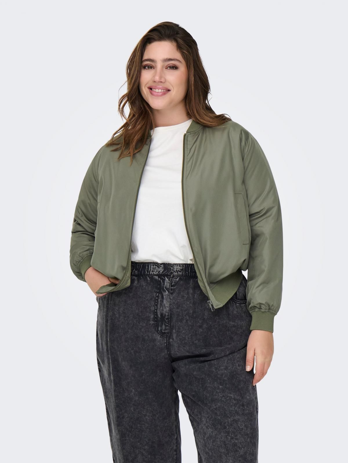 온리 빅사이즈 집업 카키 봄버 재킷 15337238_4263 GREEN / KALAMATA - 상품 이미지