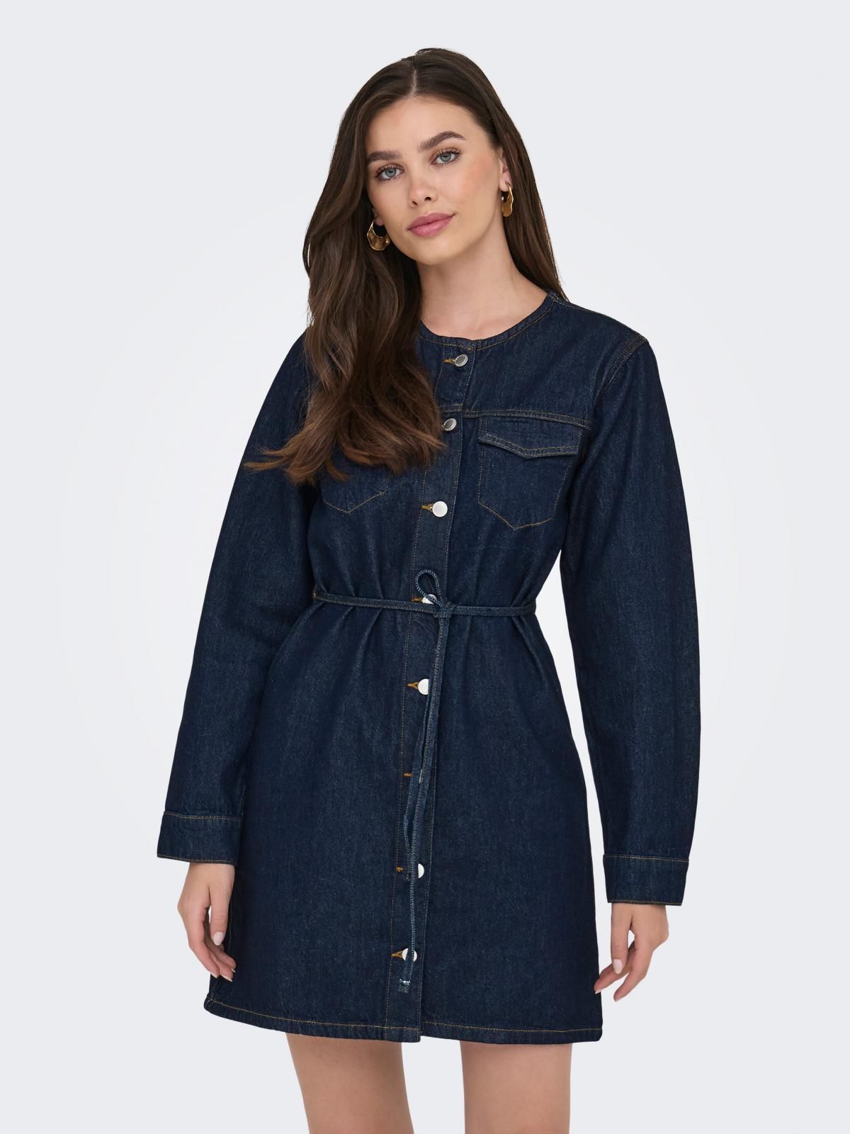 온리 데님 라운드넥 스트링 미니 원피스 15357973_2114 BLUE / DARK BLUE DENIM - 상품 이미지
