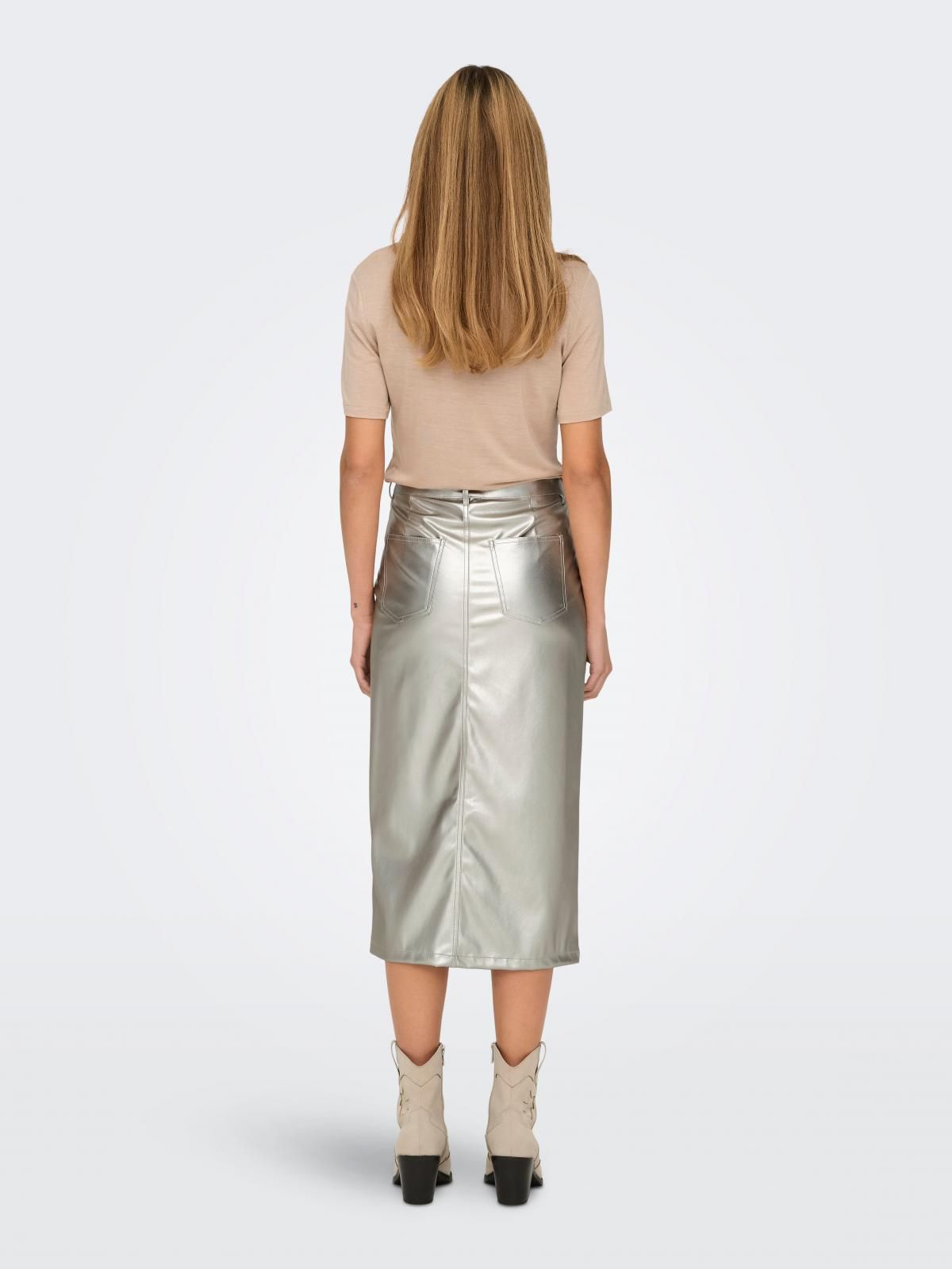 온리 실버 테크니컬 미디 레더 스커트 15328037_387 GREY / SILVER - 상세 이미지 2