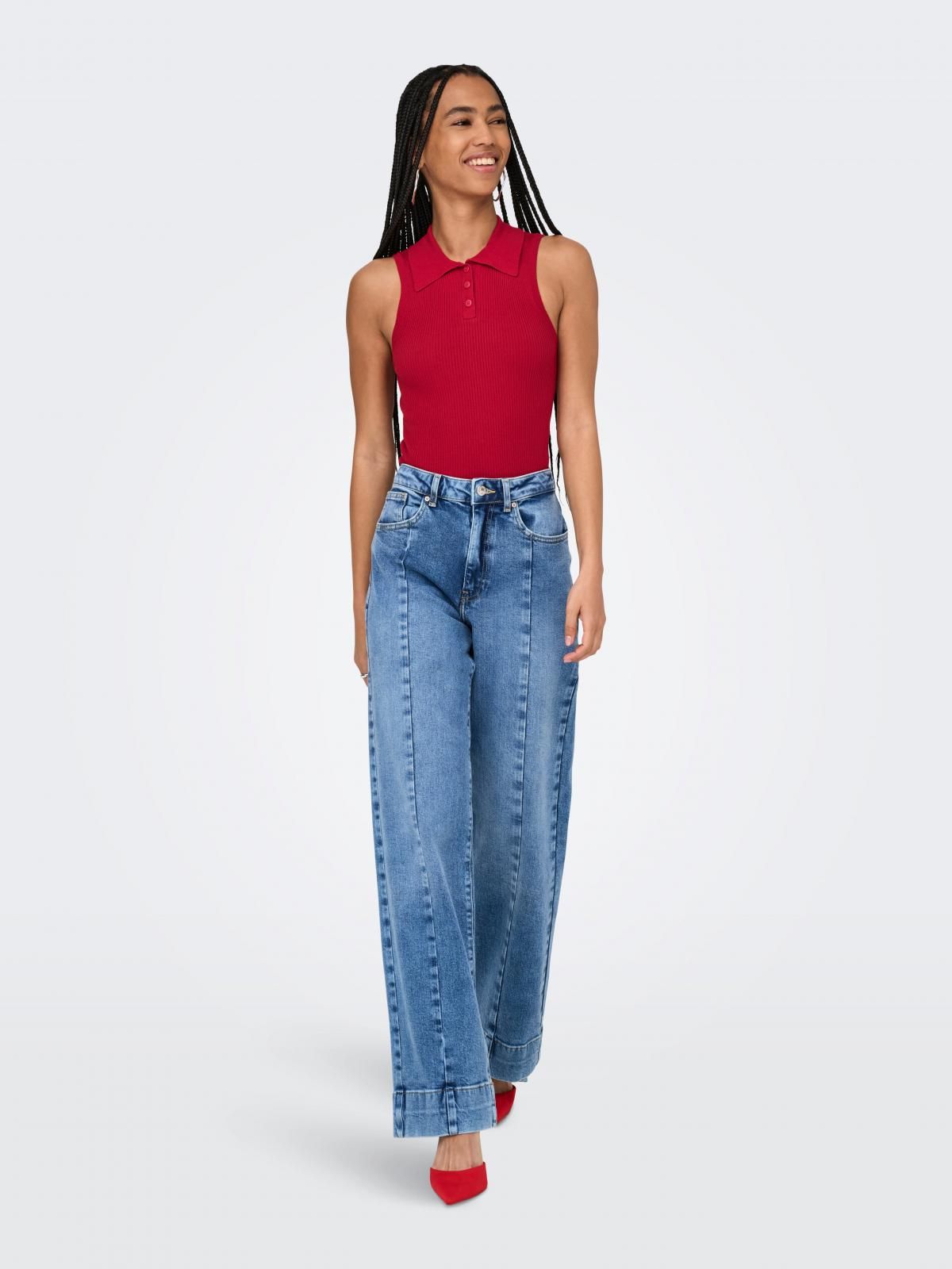 온리 테크니컬 플랫니트 폴로넥 탑 레드 15347885_2061 RED / HAUTE RED - 상세 이미지 5