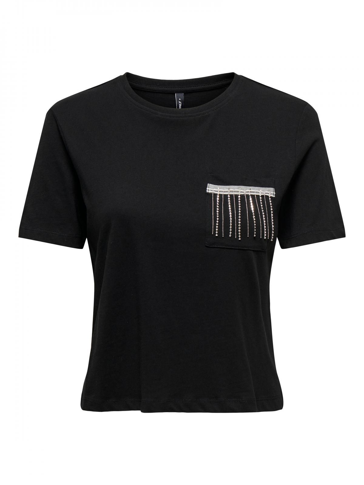 온리 장식 포켓 블랙 반팔 티셔츠 15303801_2161 BLACK / BLACK - 상세 이미지 4