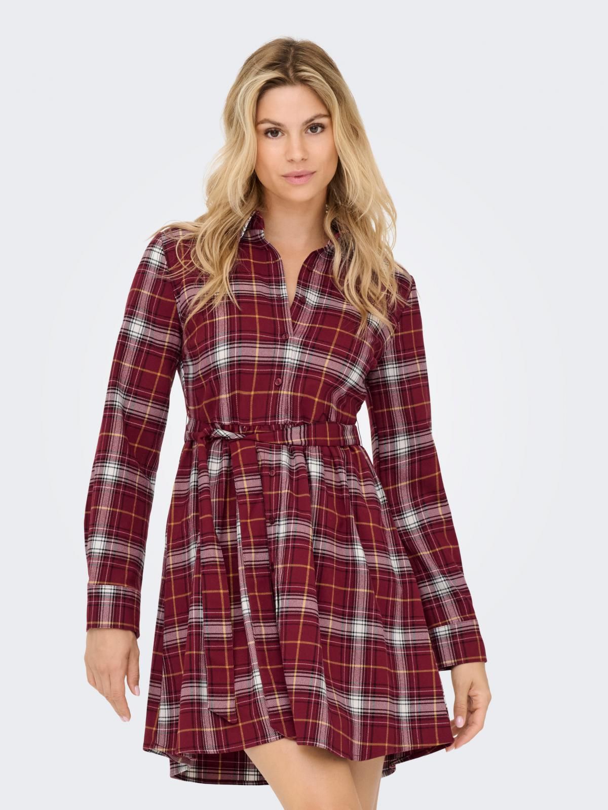 온리 체크 셔츠 미니 원피스 벨트 레드 15368634_2054_1256941 RED / SYRAH - 상품 이미지