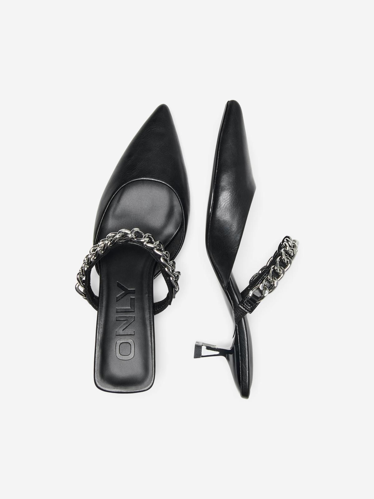 온리 체인 스트랩 블랙 로우힐 뮬 15278231_2161_1006619 BLACK / BLACK - 상세 이미지 3