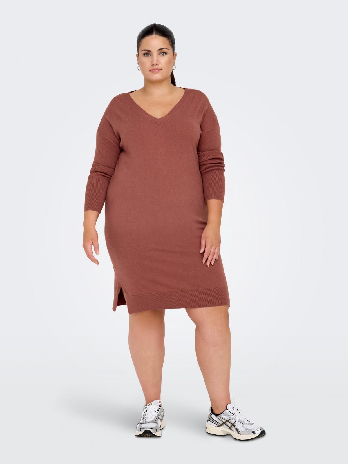 온리 브이넥 니트 미니 원피스 캐주얼 15263791_871_980125 RED / APPLE BUTTER - 상품 이미지