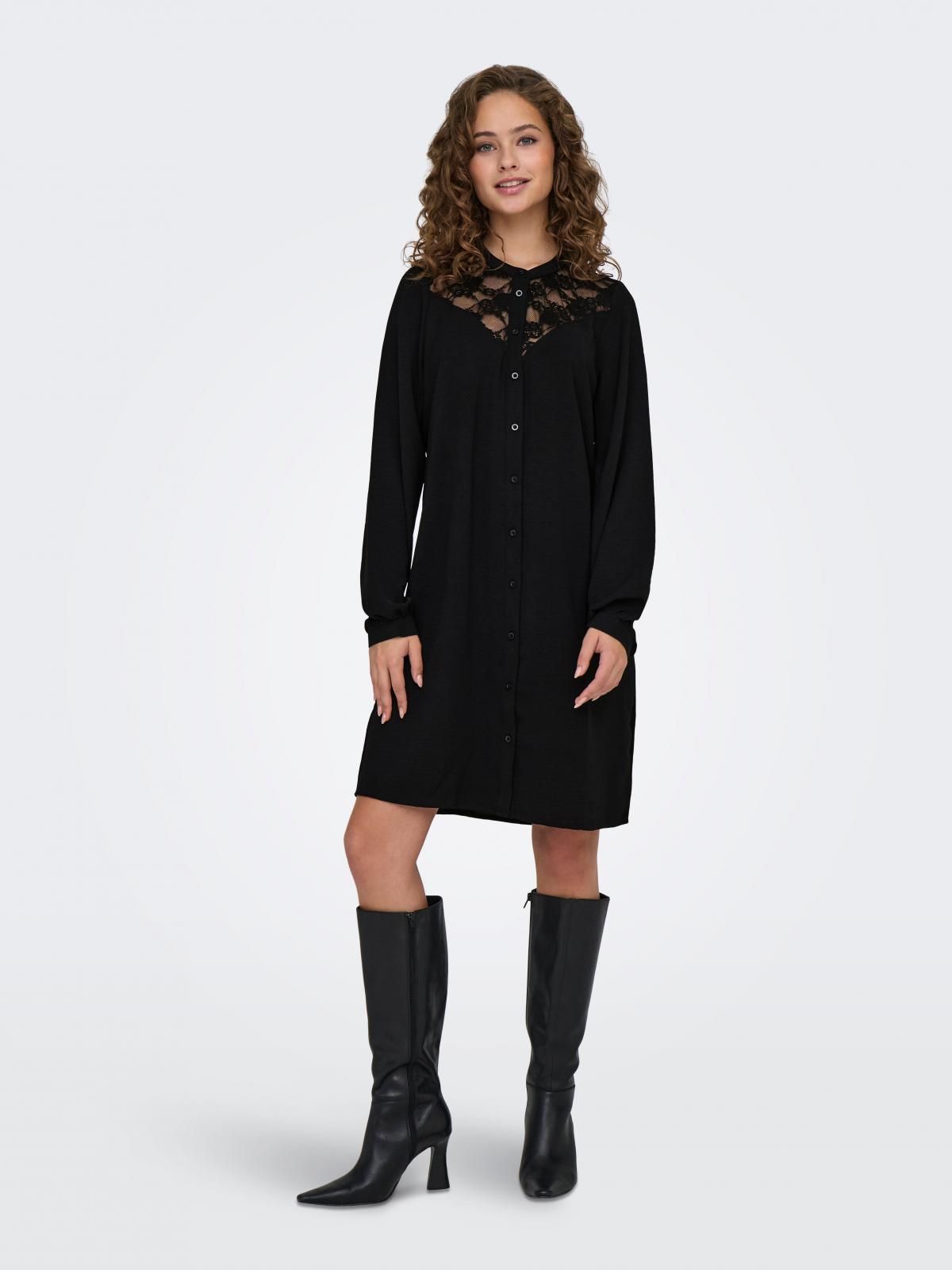 제이디와이 레이스 브이넥 버튼업 미니 원피스 15335483_2161 BLACK / BLACK - 상세 이미지 5