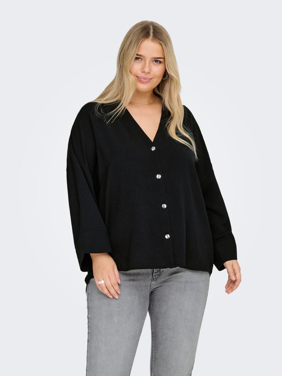 온리 빅사이즈 루즈핏 브이넥 블라우스 15377808_2161 BLACK / BLACK - 상품 이미지