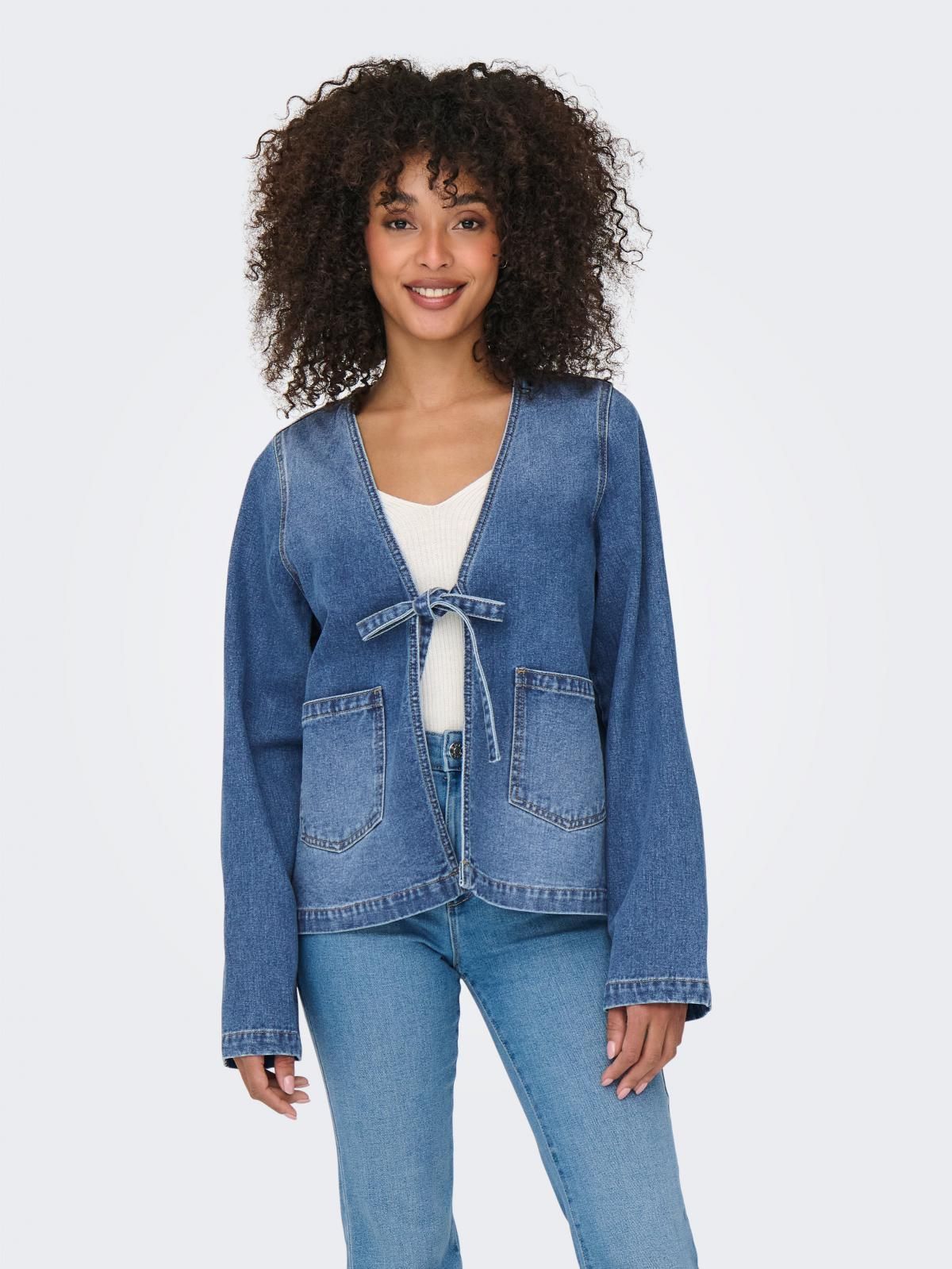 온리 트렌디 데님 리본 라운드넥 재킷 15352984_2115 BLUE / MEDIUM BLUE DENIM - 상품 이미지