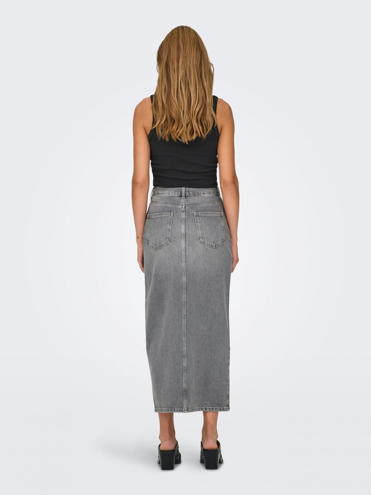 온리 데님 미디 스커트 프론트슬릿 백포켓 15340707_2105 GREY / MEDIUM GREY DENIM - 상세 이미지 2