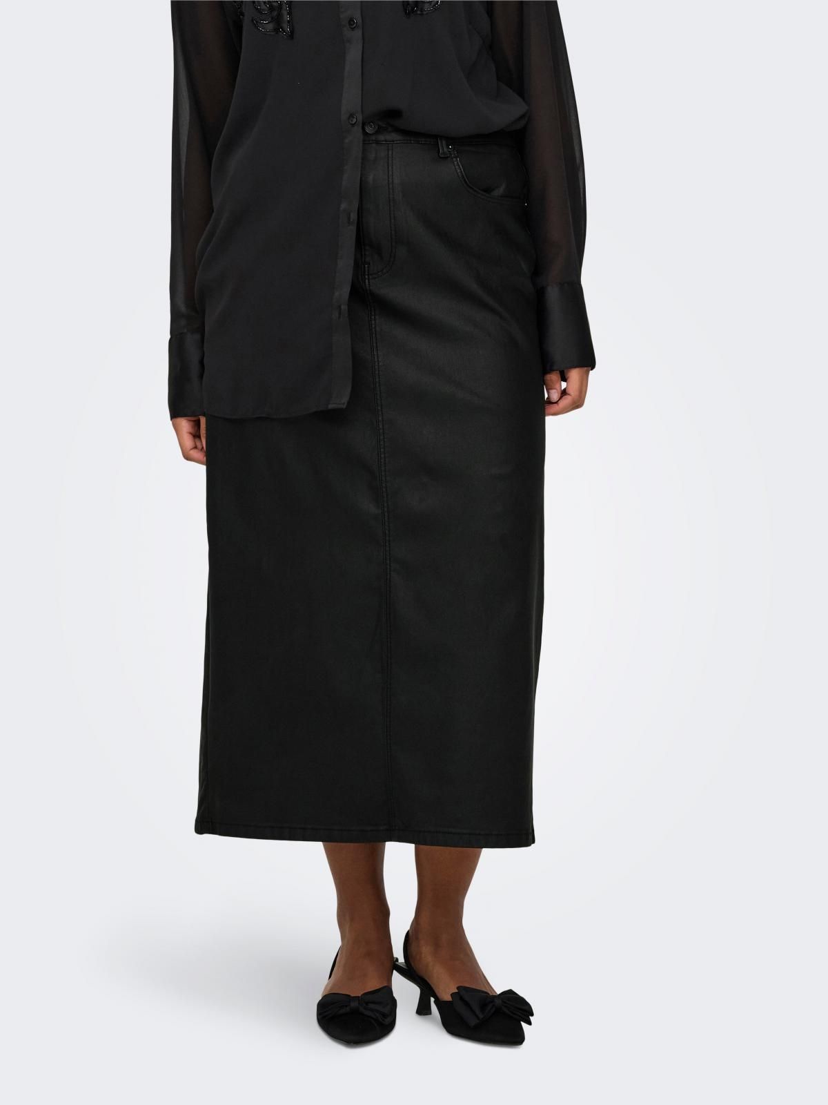 온리 테크니컬 레더 미디 스커트 15335157_2161 BLACK / BLACK - 상품 이미지