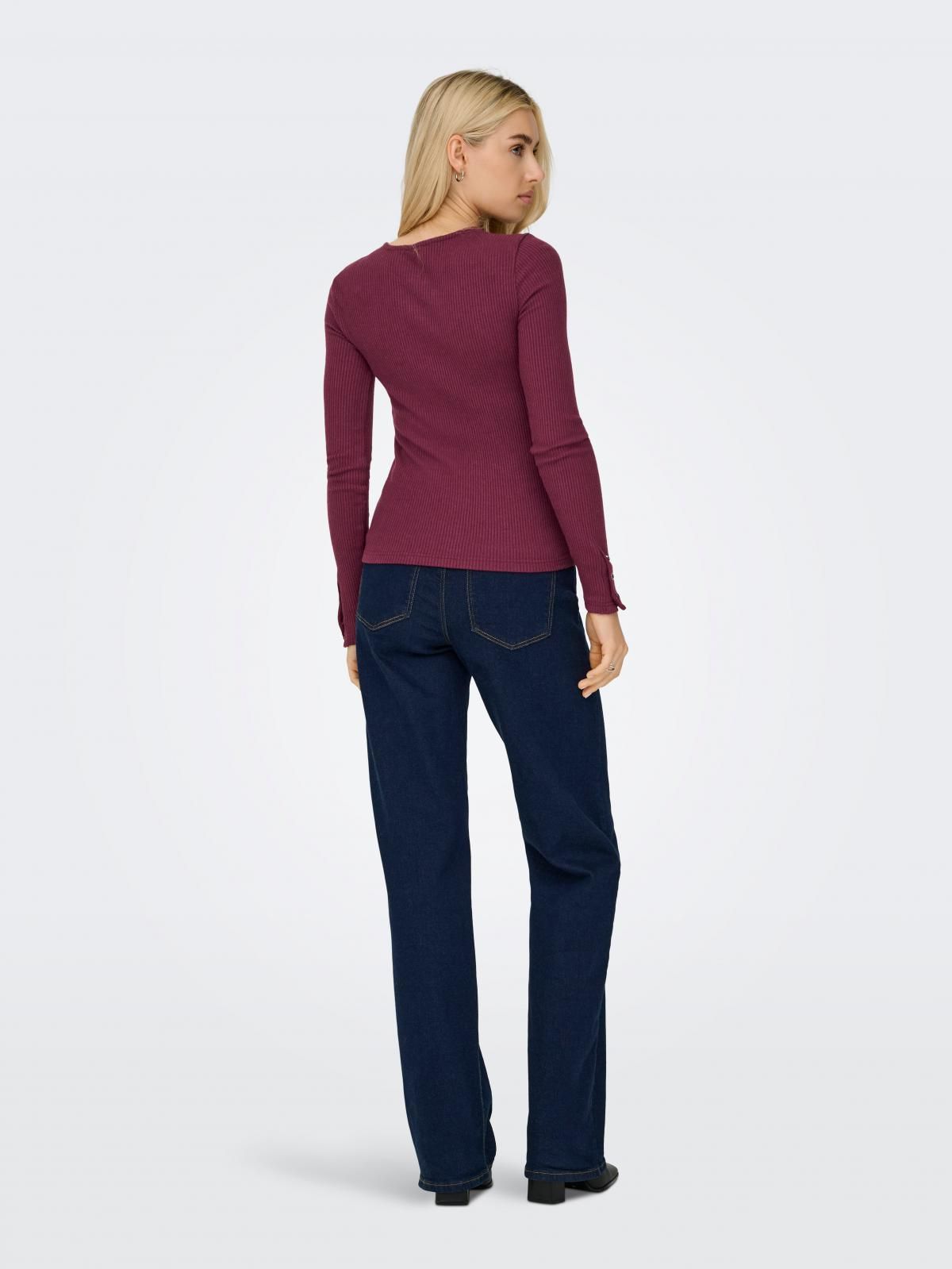 온리 슬림핏 라운드넥 롱슬리브 탑 15358953_1013_1224041 PURPLE / BURGUNDY - 상세 이미지 3