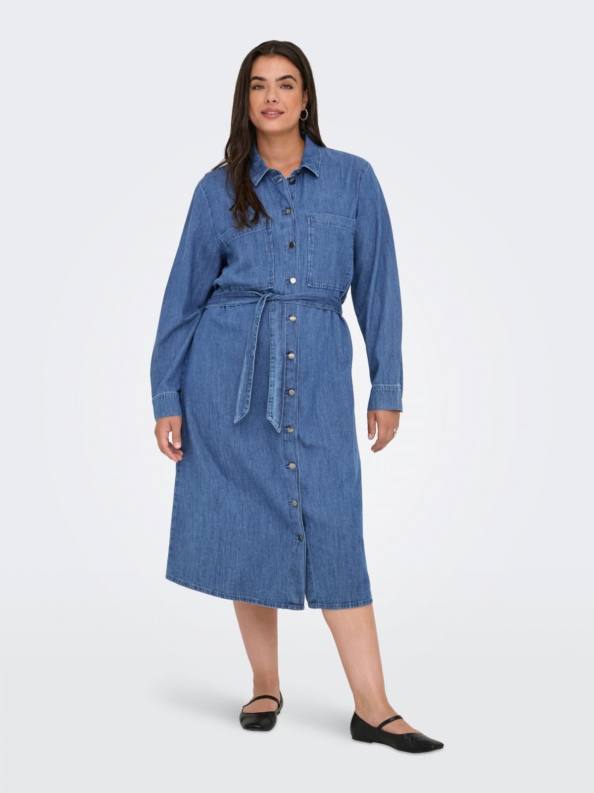 온리 데님 미디 셔츠 원피스 벨트 포켓 15362698_2114 BLUE / DARK BLUE DENIM - 상품 이미지