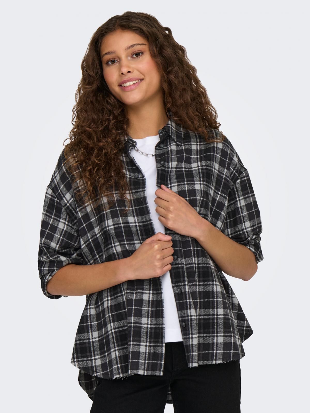 온리 오버핏 체크 긴팔 셔츠 15331718_2161 BLACK / BLACK - 상품 이미지