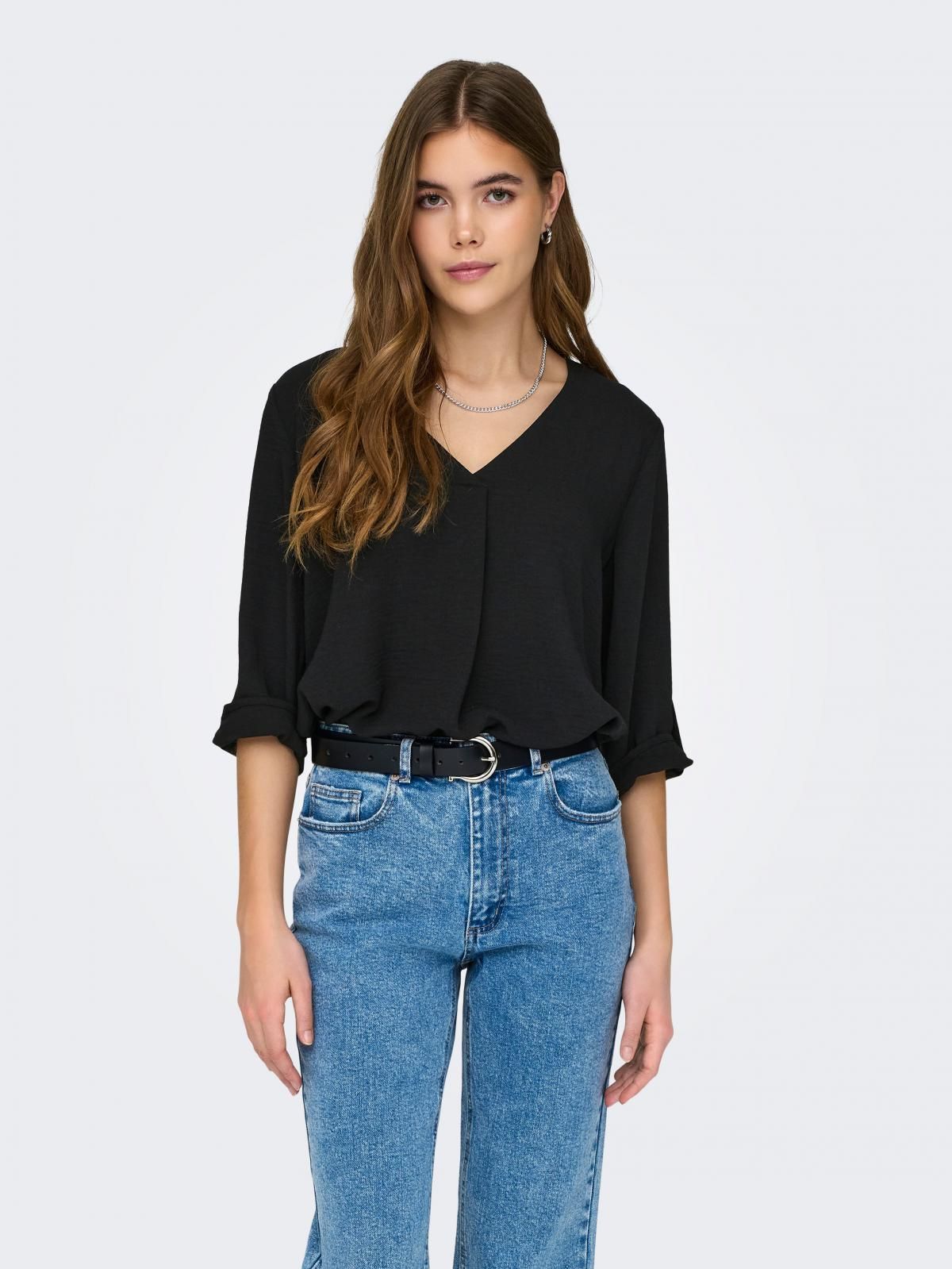 제이디와이 모던 브이넥 루즈핏 블라우스 15226911_2161 BLACK / BLACK - 상품 이미지
