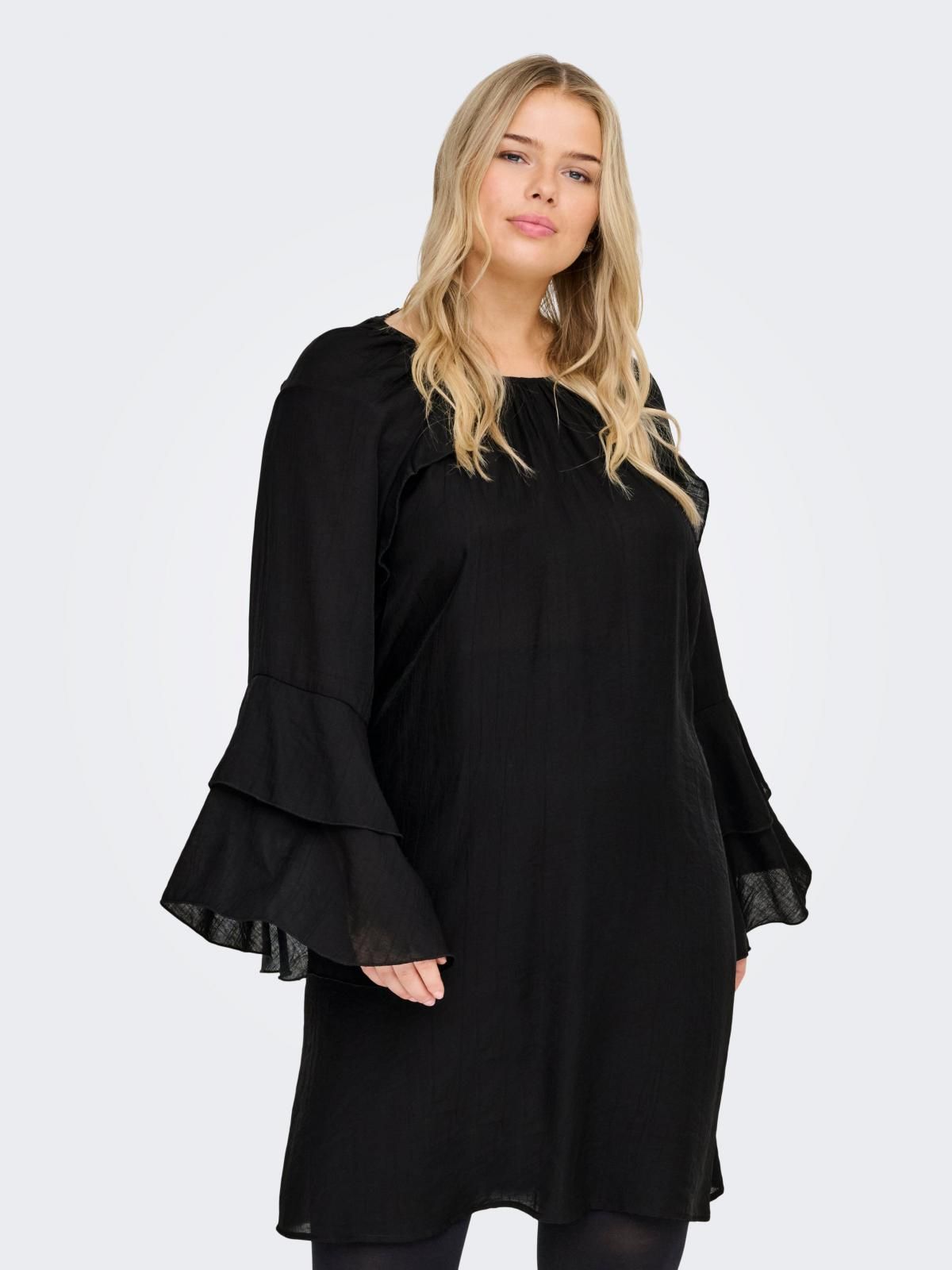 온리 빅사이즈 프릴 쉬폰 미니 원피스 블랙 15377749_2161 BLACK / BLACK - 상품 이미지